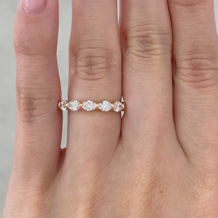 1.40ct Oval Diamond East West 3.0mm Rose Gold Wedding Band in 14k rose gold