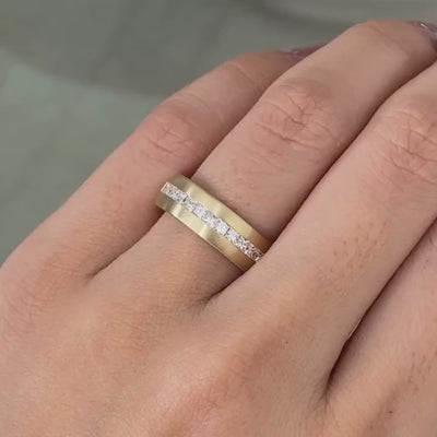 1ct Men's Princess Cut Diamond Channel Set Wedding Band in 14k yellow gold