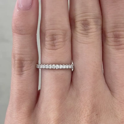 0.65ct Natural Round Diamond French Pave Eternity Platinum Wedding Band
