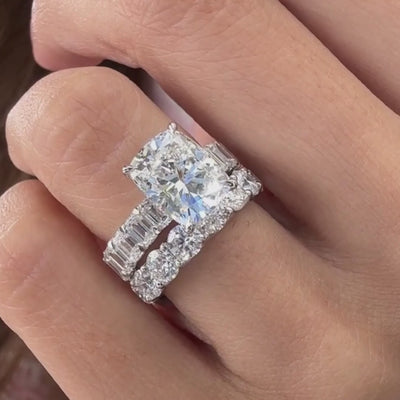 Cushion Diamond Chloe with Emerald Cut Side Diamonds Platinum Engagement Ring
