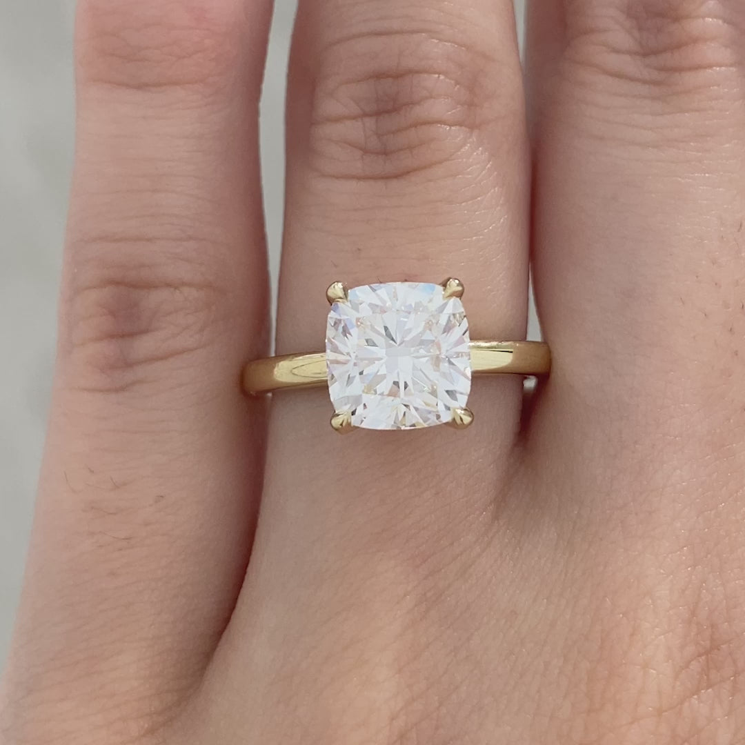 Cushion Diamond Tulip Solitaire Yellow Gold Engagement Ring