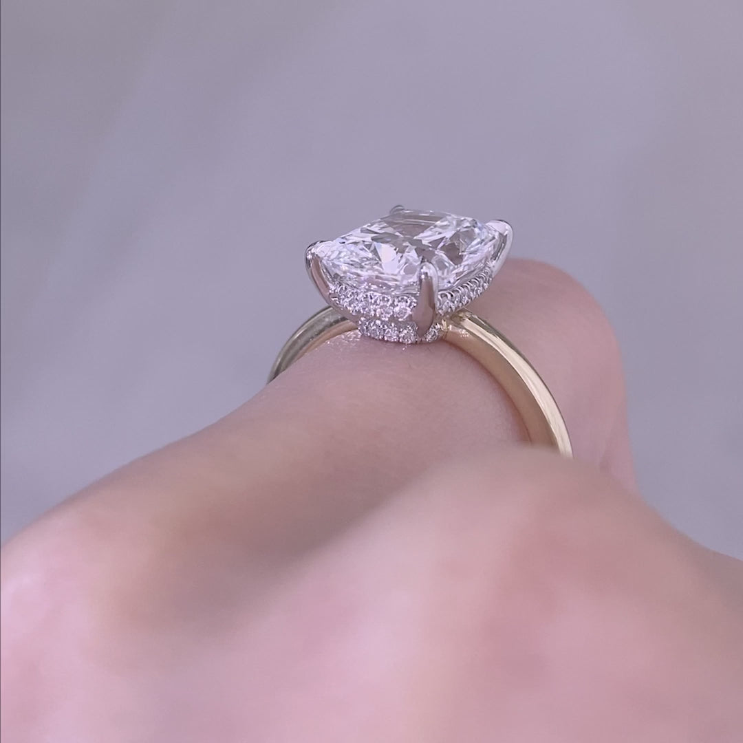 Cushion Diamond Hailey Hidden Halo Solitaire Yellow Gold And Platinum Engagement Ring