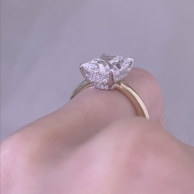 Cushion Diamond Hailey Hidden Halo Solitaire Yellow Gold And Platinum Engagement Ring