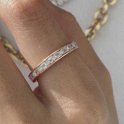 2.50ct Emerald Diamond Channel East West Set Rose Gold Eternity Band in 18k Rose Gold