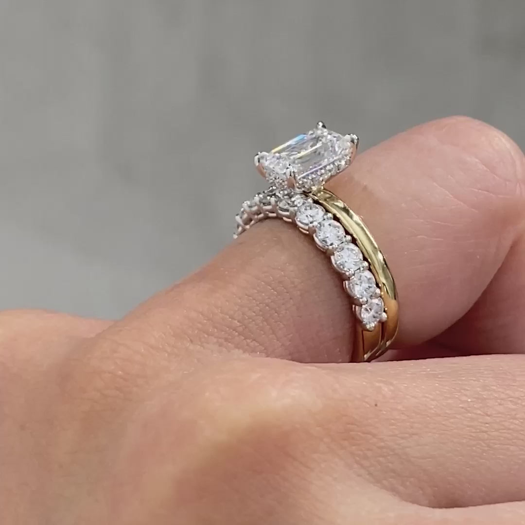 1ct Round Diamond Double Gallery 1/2 Way Yellow Gold And Platinum Wedding Band