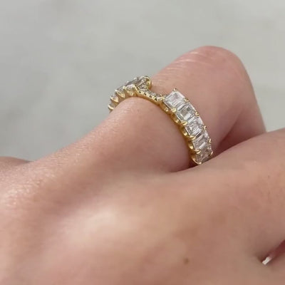 3.5ct Lab Grown Emerald Cut Diamond Contour 3.80mm Yellow Gold Eternity Band in 14k yellow gold