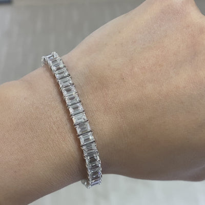 19ct Emerald Diamond White Gold Tennis Bracelet - 19.00ct Lab Grown