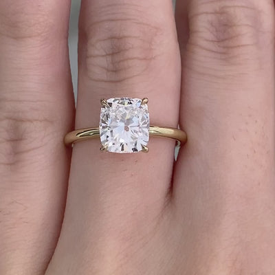 Cushion Diamond Curved Basket Solitaire Yellow Gold Engagement Ring in 14k Yellow Gold