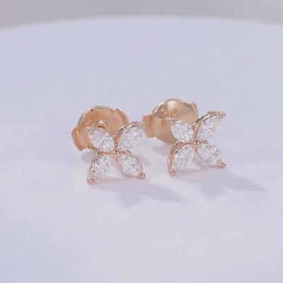 0.90ct Natural Marquise Diamonds La Fleur Stud Rose Gold  Earrings in 18k rose gold