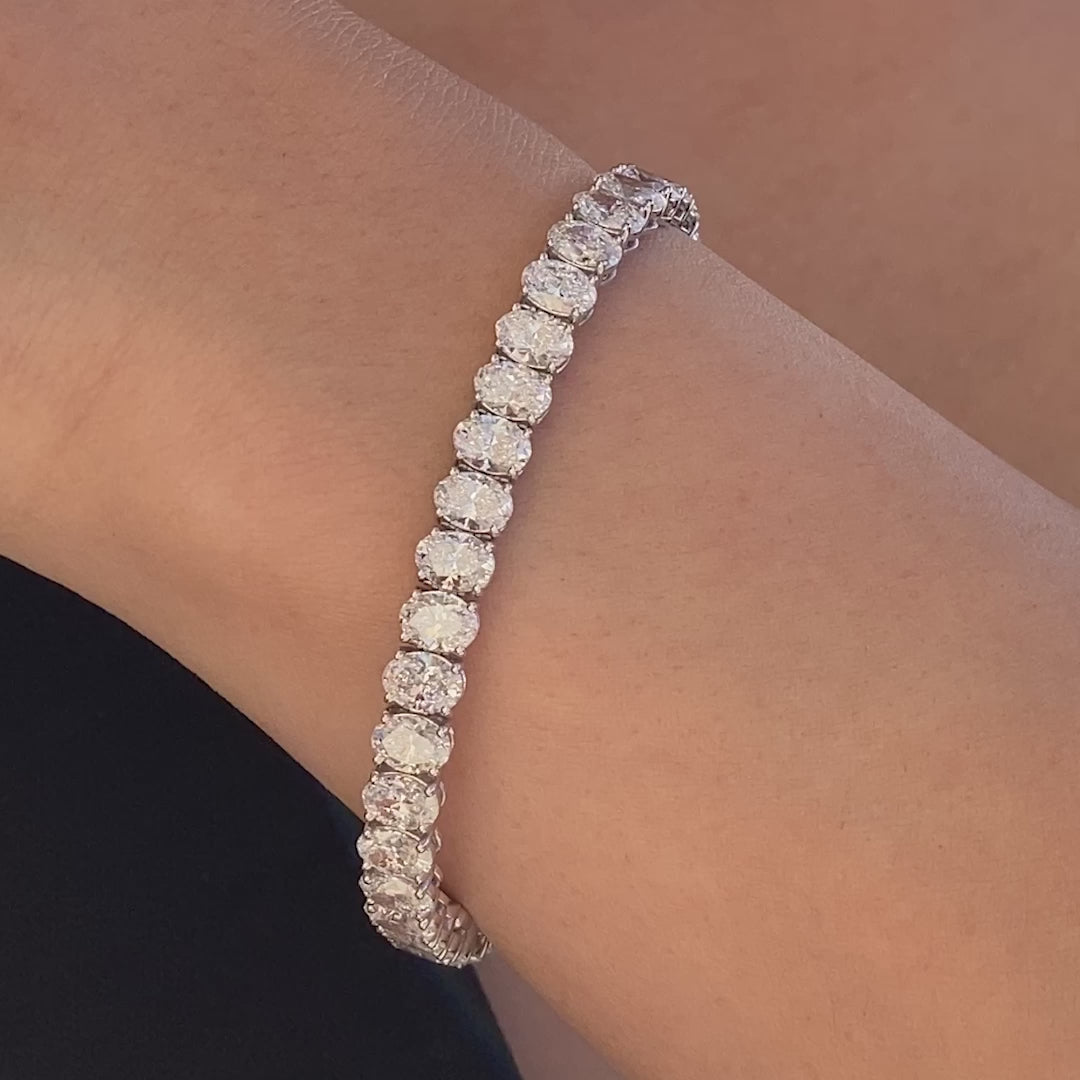16ct Oval Diamond White Gold Tennis Bracelet - 16.00ct Lab Grown