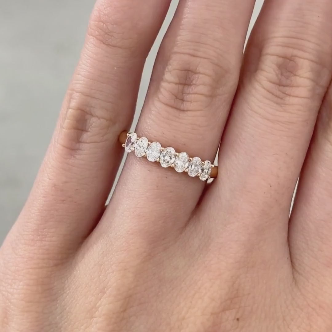 0.75ct Natural Oval Diamond 7 Stone Rose Gold Wedding Band in 14k rose gold