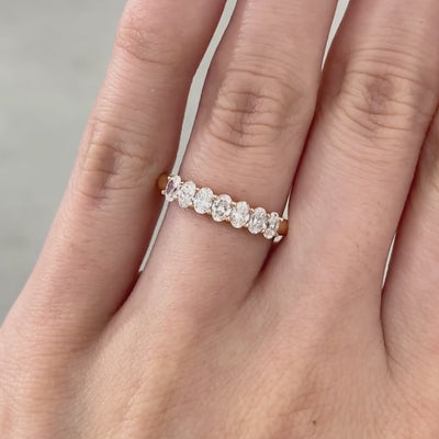 0.75ct Natural Oval Diamond 7 Stone Rose Gold Wedding Band in 14k rose gold