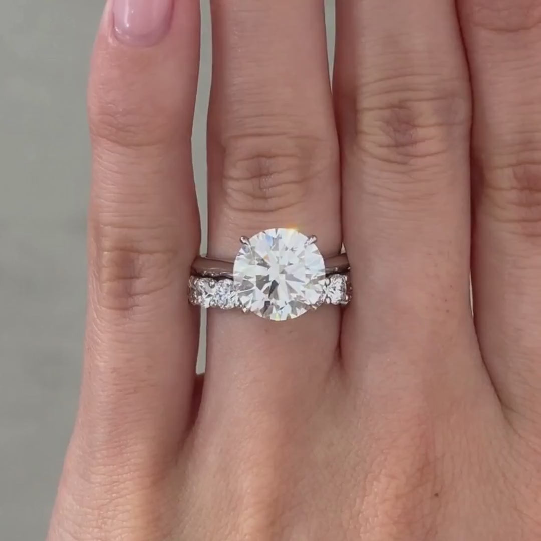 3.77ct Lab Grown Round Diamond Hidden Halo Diamond Bridge Solitaire Platinum Engagement Ring
