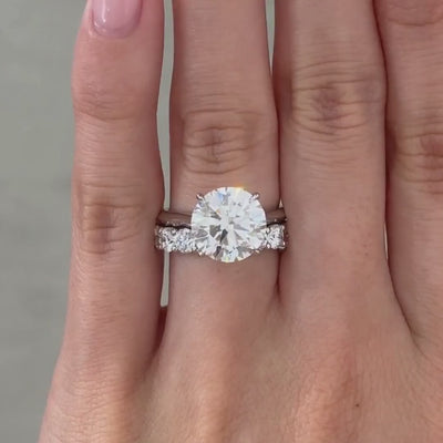 3.77ct Lab Grown Round Diamond Hidden Halo Diamond Bridge Solitaire Platinum Engagement Ring