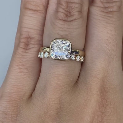 Cushion Diamond Bezel Set Tulip Solitiare Yellow Gold And Platinum Engagement Ring