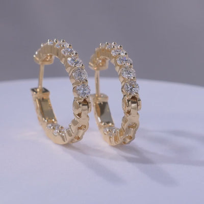 3.25ct Oval Shaped Lab Grown Round Diamond Yellow Gold Inside Out Hoop Earrings in 14k yellow gold