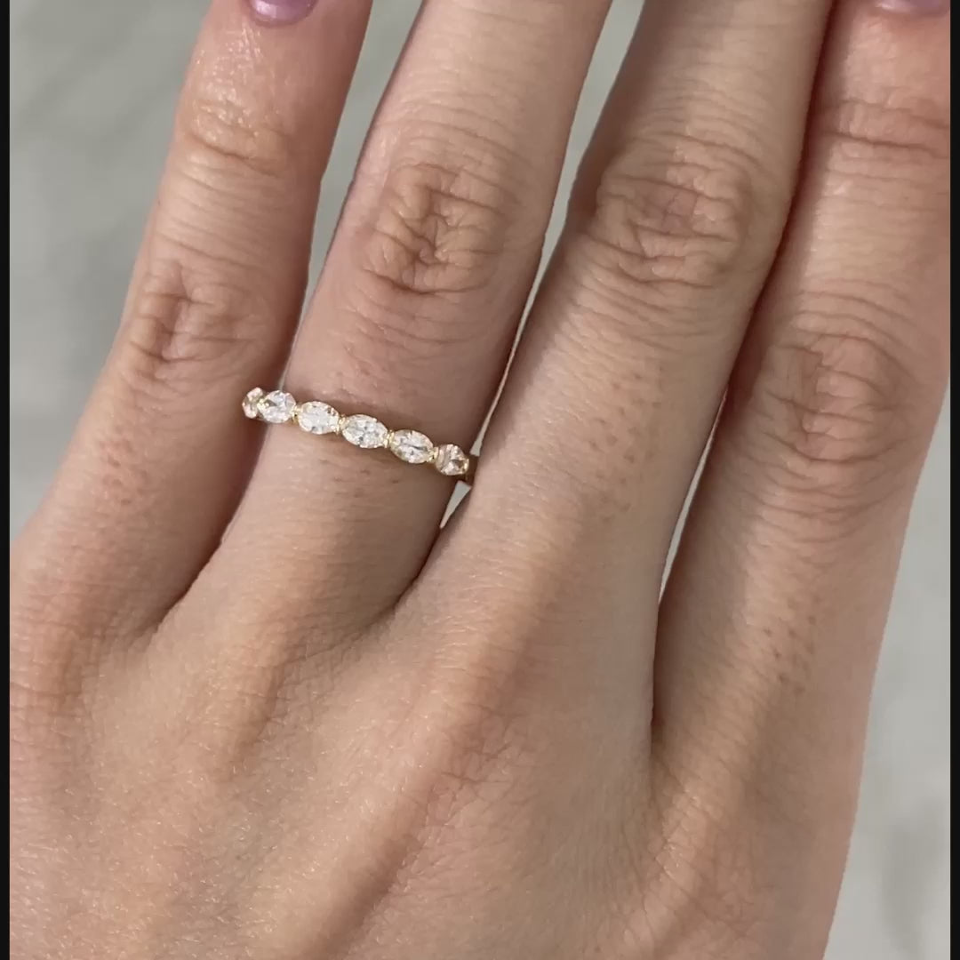 0.75ct East West Oval Diamond 1/2 Way Yellow Gold Wedding Band