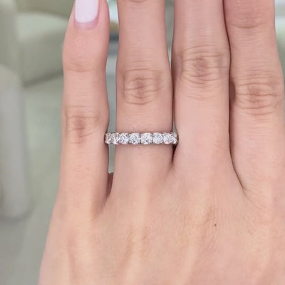 2.45ct Lab Grown Round Diamond French Pave Platinum 3.20mm Eternity Wedding Band