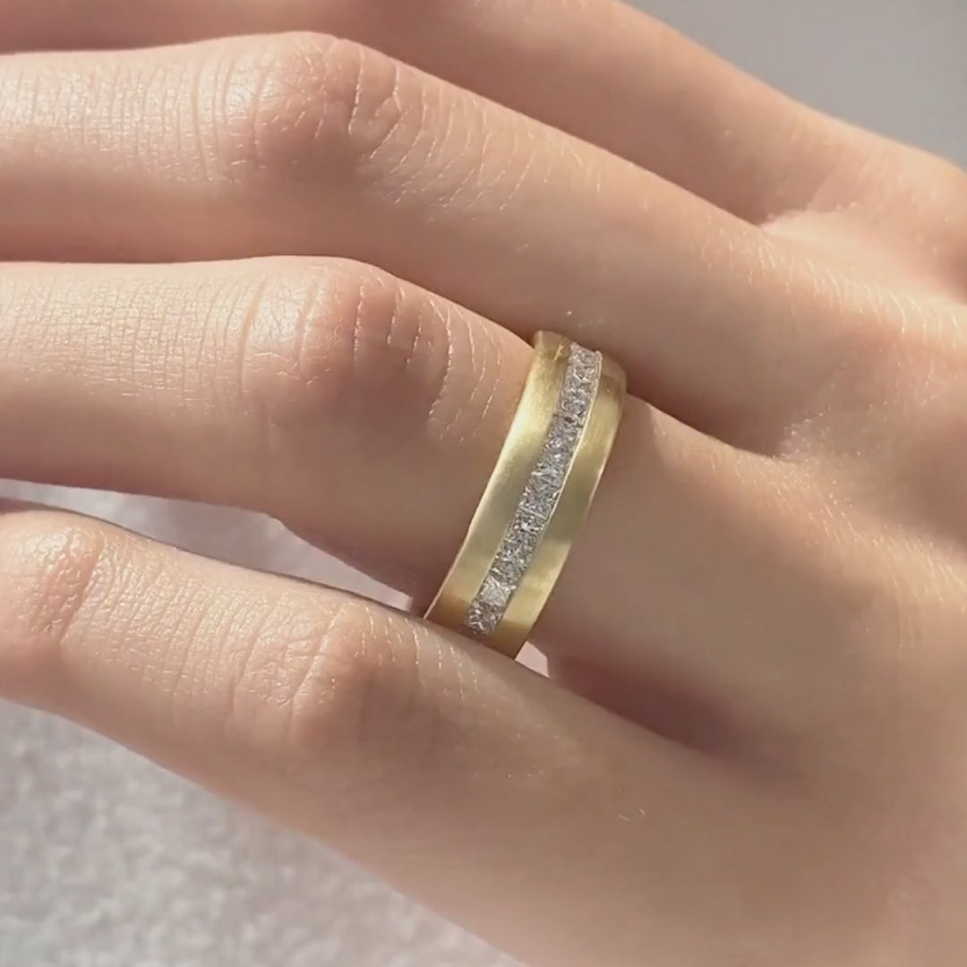 1ct Lab Grown Princess Diamond 6mm Satin Finish Yellow Gold  Wedding Band in 14k yellow gold