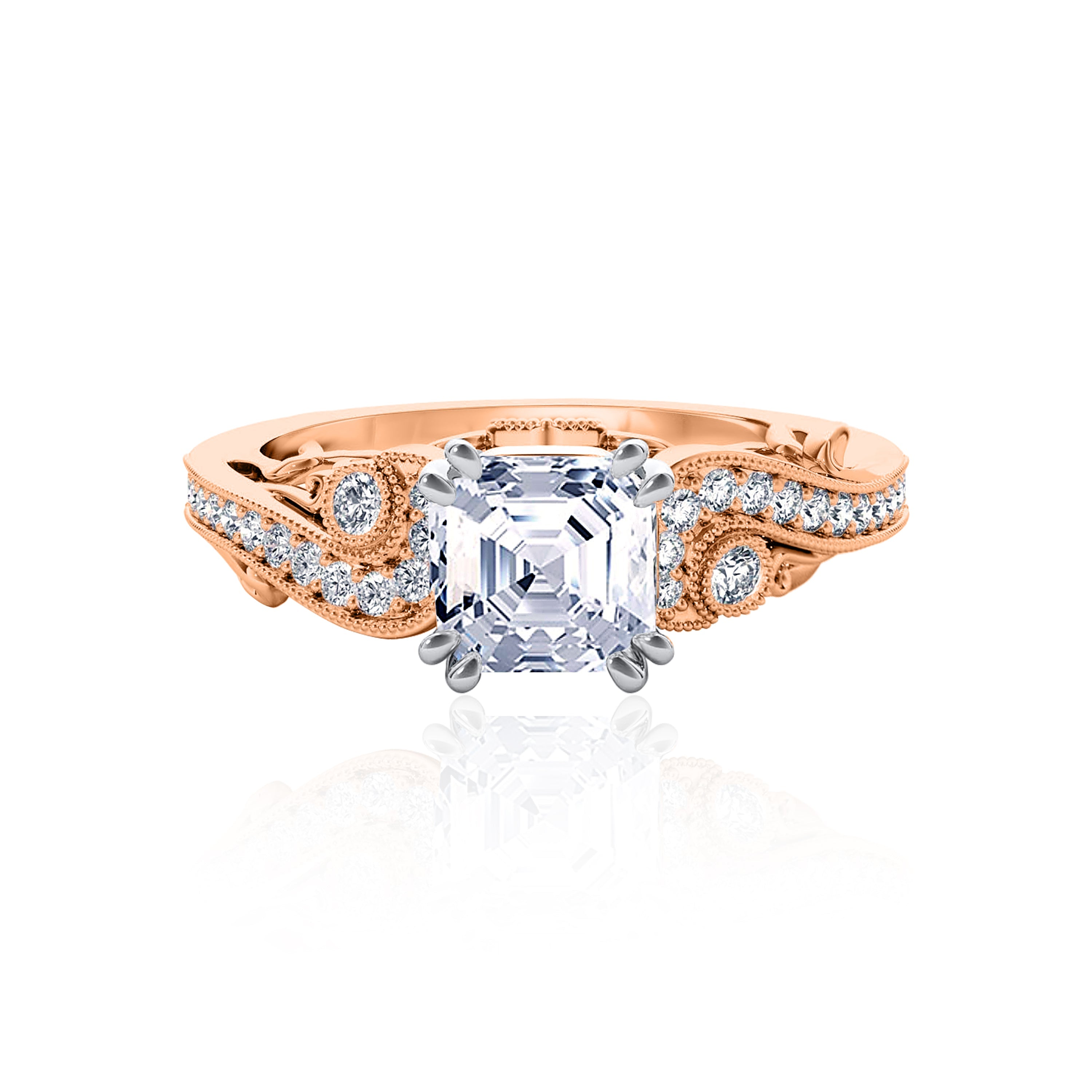 #Metal_14K Rose Gold#Prong_Standard#Shape_Asscher