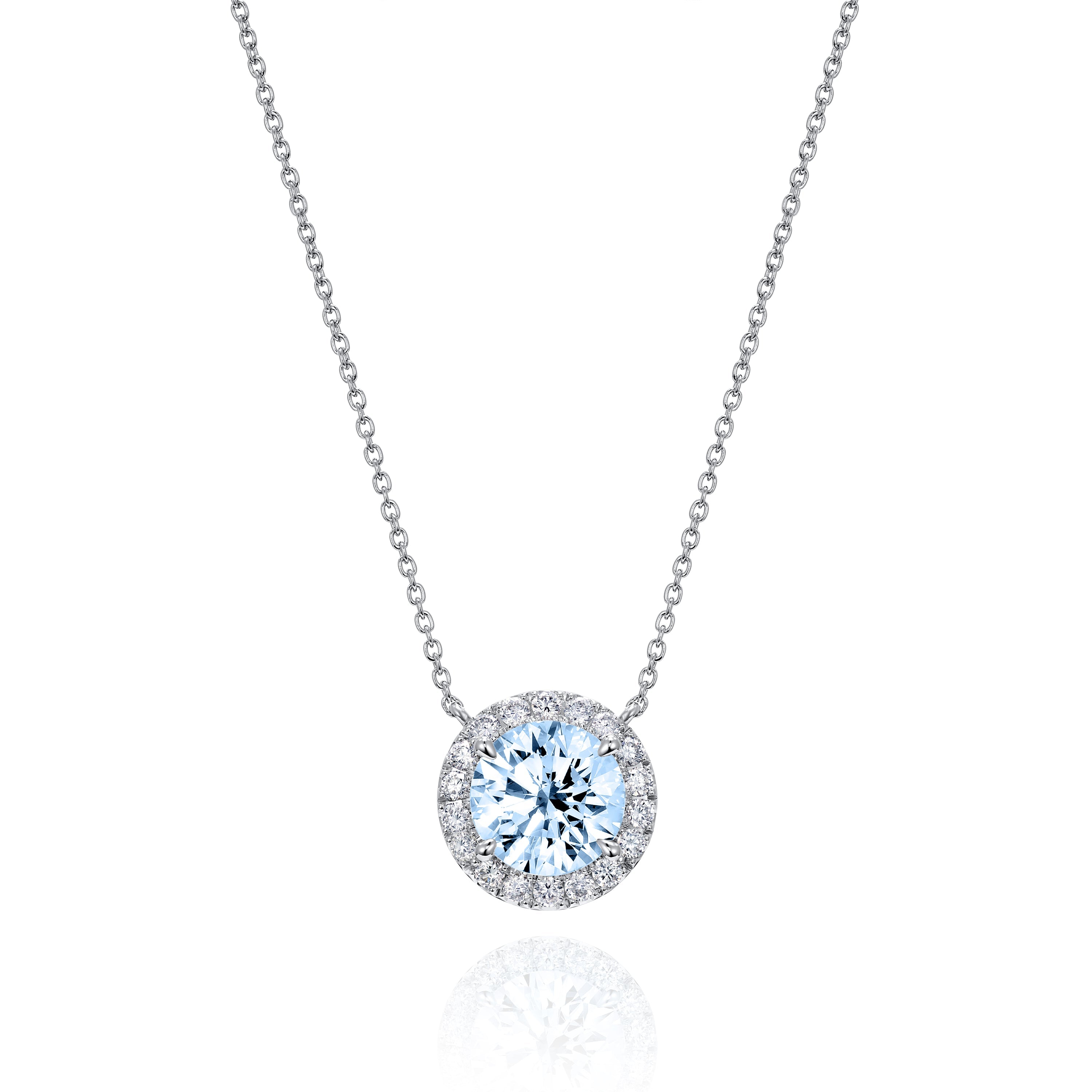 #Stone Color_Blue#Setting_18K White Gold Aurora Diamond Pendant (1 ct. Lab Grown Diamond Halo Pendant)