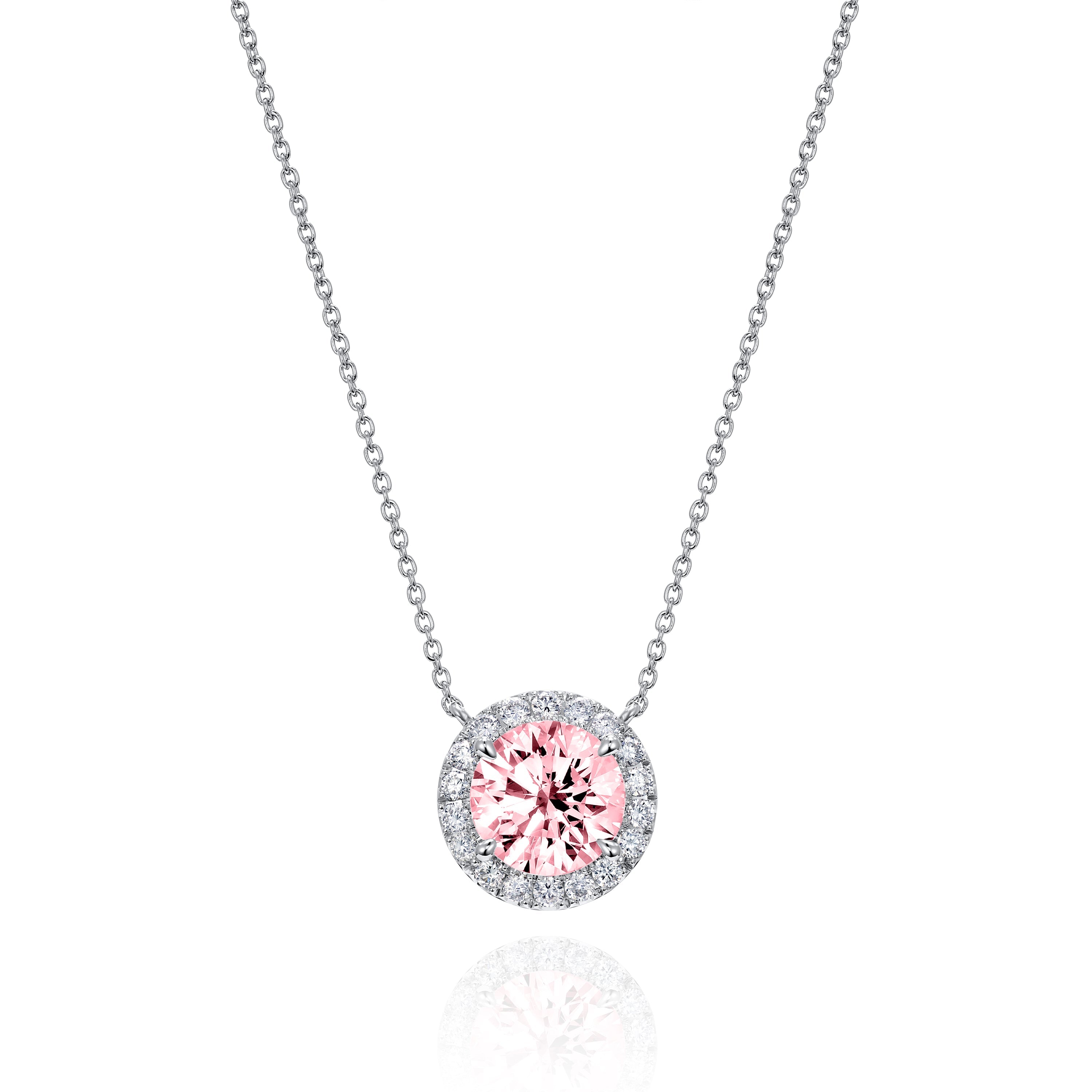 #Stone Color_Pink#Setting_18K White Gold Aurora Diamond Pendant (1 ct. Lab Grown Diamond Halo Pendant)