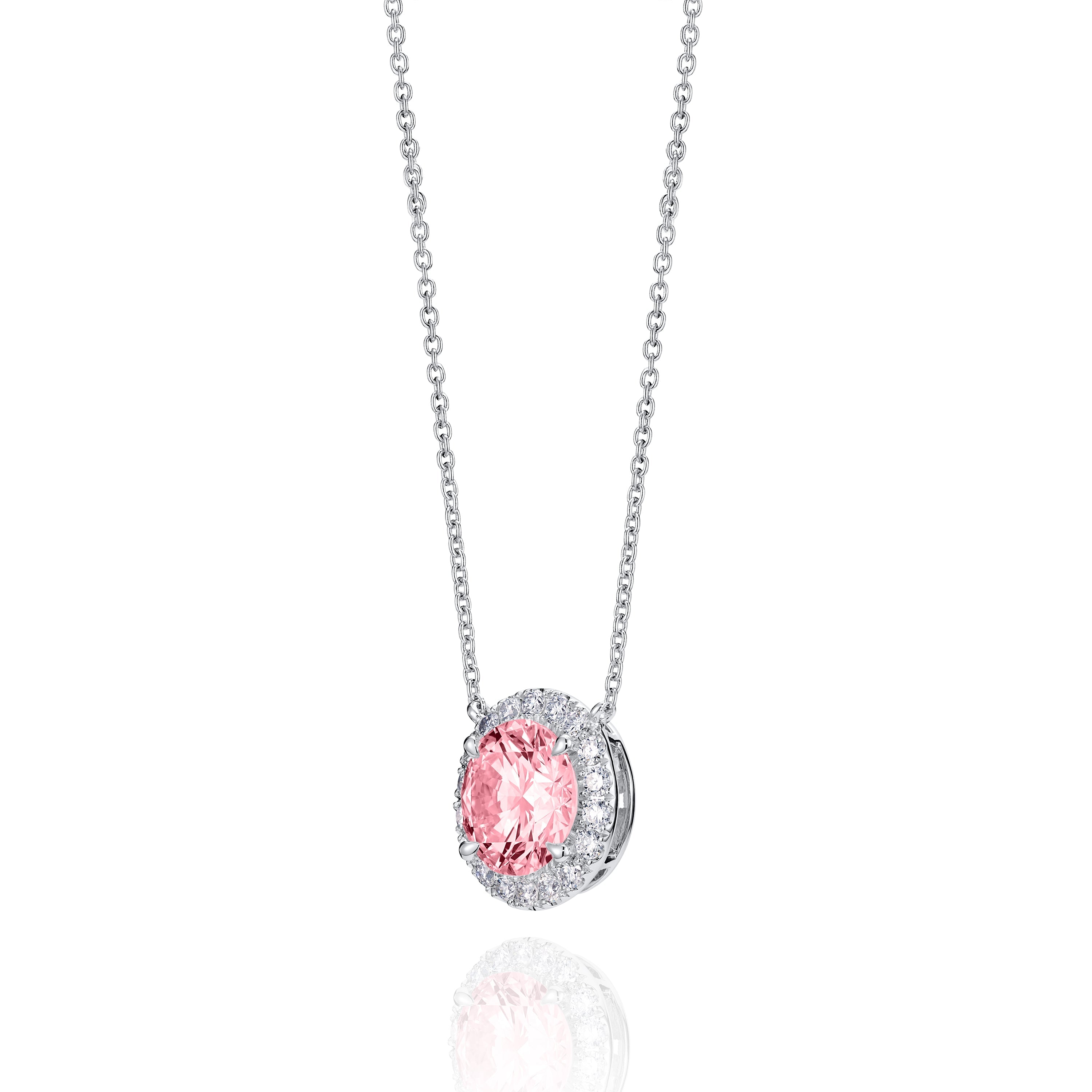 #Stone Color_Pink#Setting_18K White Gold Aurora Diamond Pendant (1 ct. Lab Grown Diamond Halo Pendant