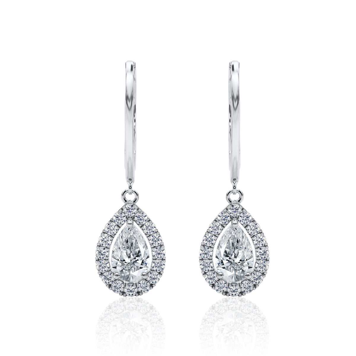 Dewdrop Halo Diamond Earrings (1 ct. Pear Halo Diamond Drop Earrings)